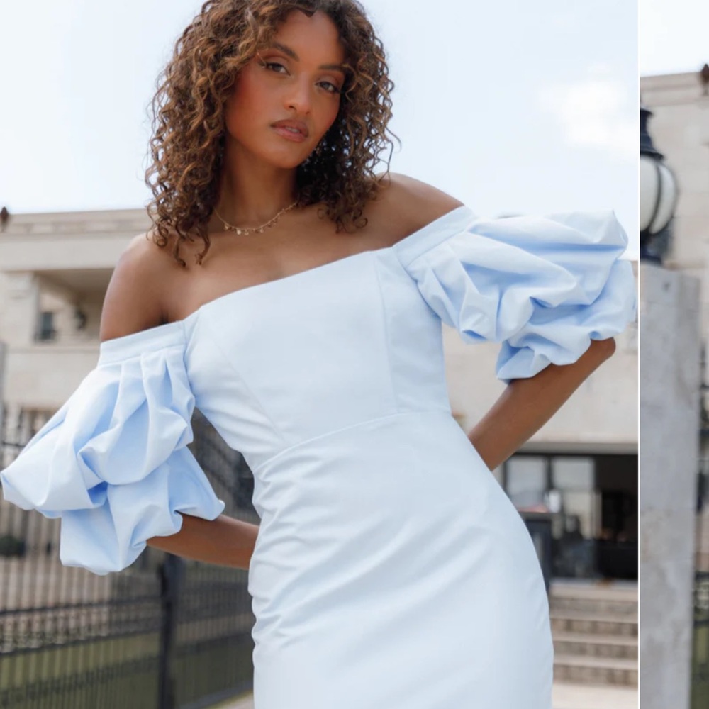 Petal & Pup Blue Puff Sleeve Mini Dress